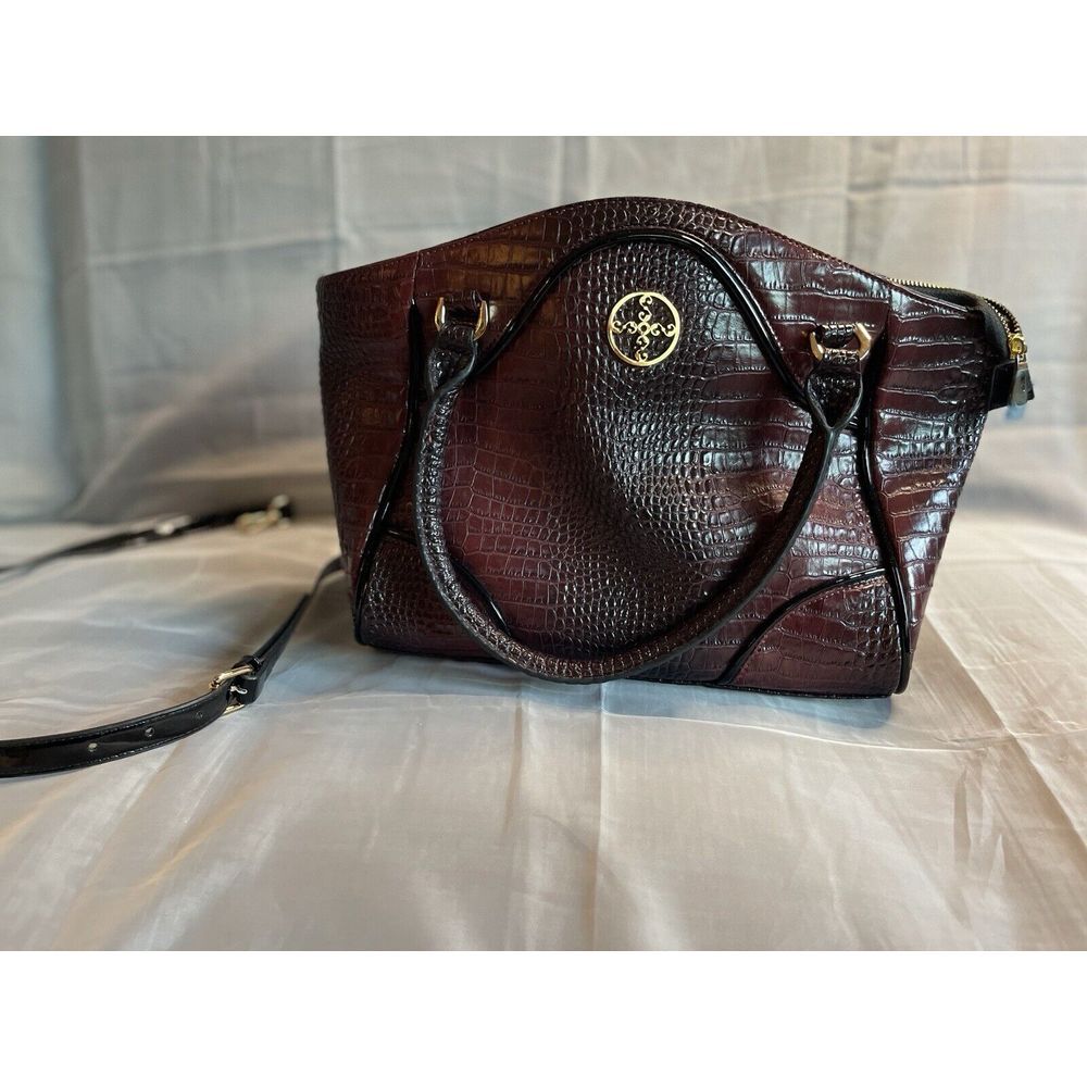 Stauer Avalon Crocodile-Embossed Handbag Brown Double Handle Handbag-New
